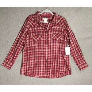 Ariat Real Womens Trailblaze Snap Shirt 1X Maroon Plaid Western Cowgirl Core NWT